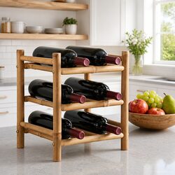 Modern Bamboo Wine Rack in Natural Brown 32.5 x 29.5 x 36 cm