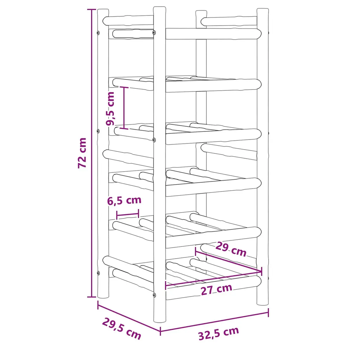 Bamboo Wine Rack Natural 32.5 x 29.5 x 72 cm Brown