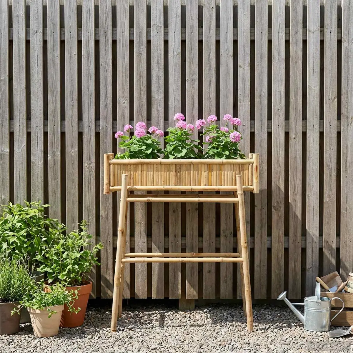 Brown Bamboo Garden Planter with Holder