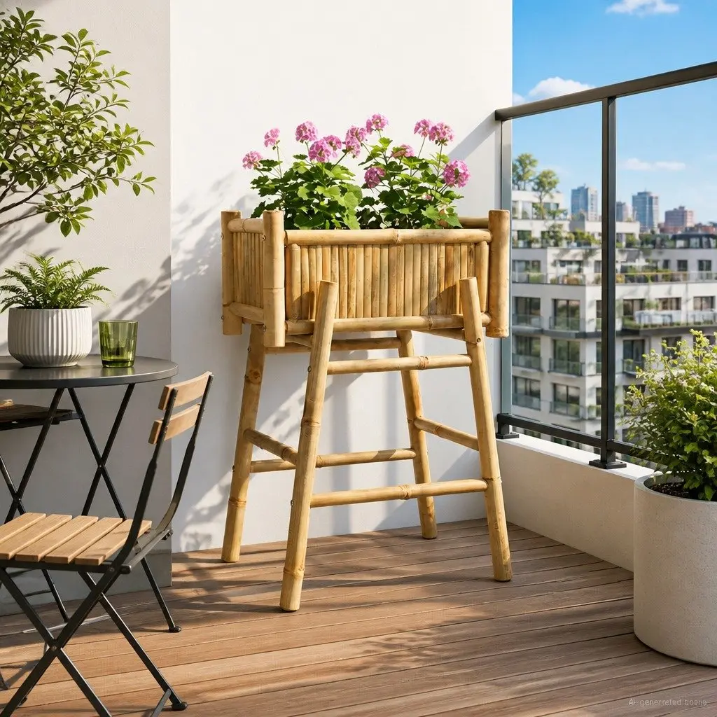 Garden Planter Bamboo 50 x 38 x 74 cm Natural Brown