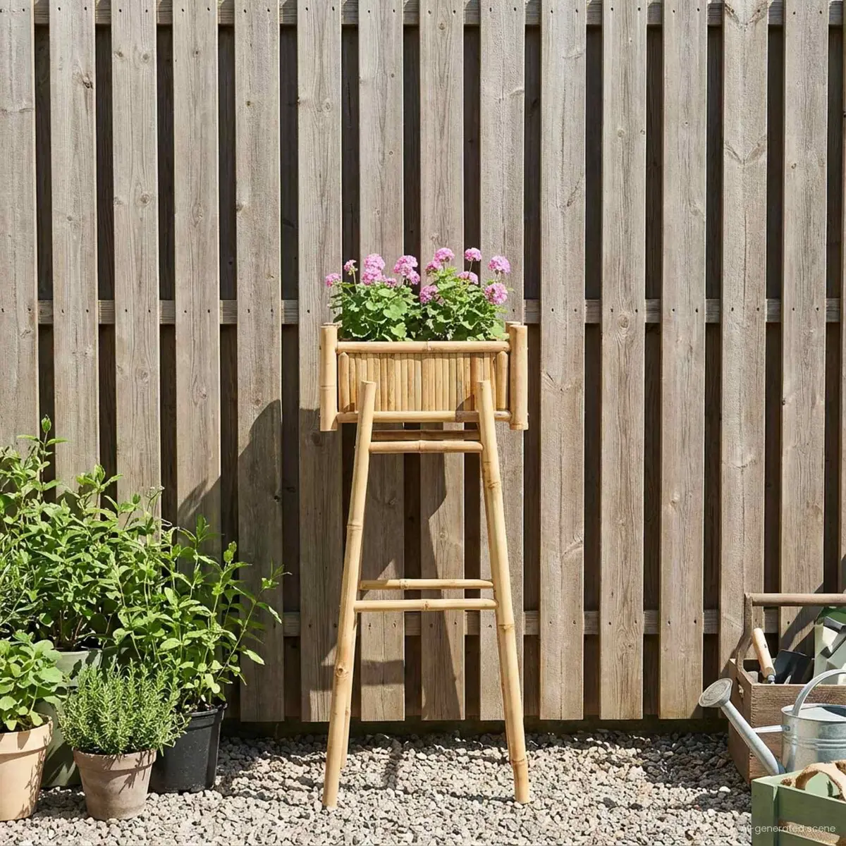 Bamboo Garden Planter with Integrated Holder