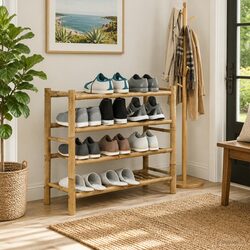 Shoe Rack with Shelf Bamboo Natural Brown 68 x 28 x 63 cm Hallway Storage