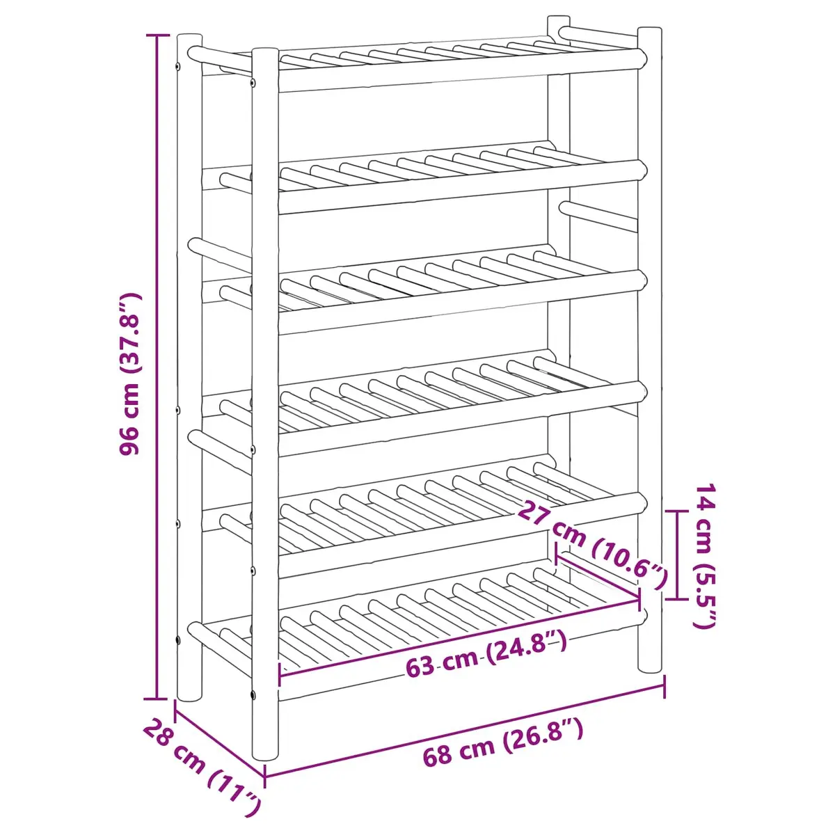 Shoe Rack Bamboo 68 x 28 x 96 cm Brown