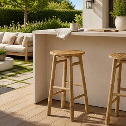 Bamboo Garden Stool Natural Brown Outdoor Indoor Seating Lightweight Portable