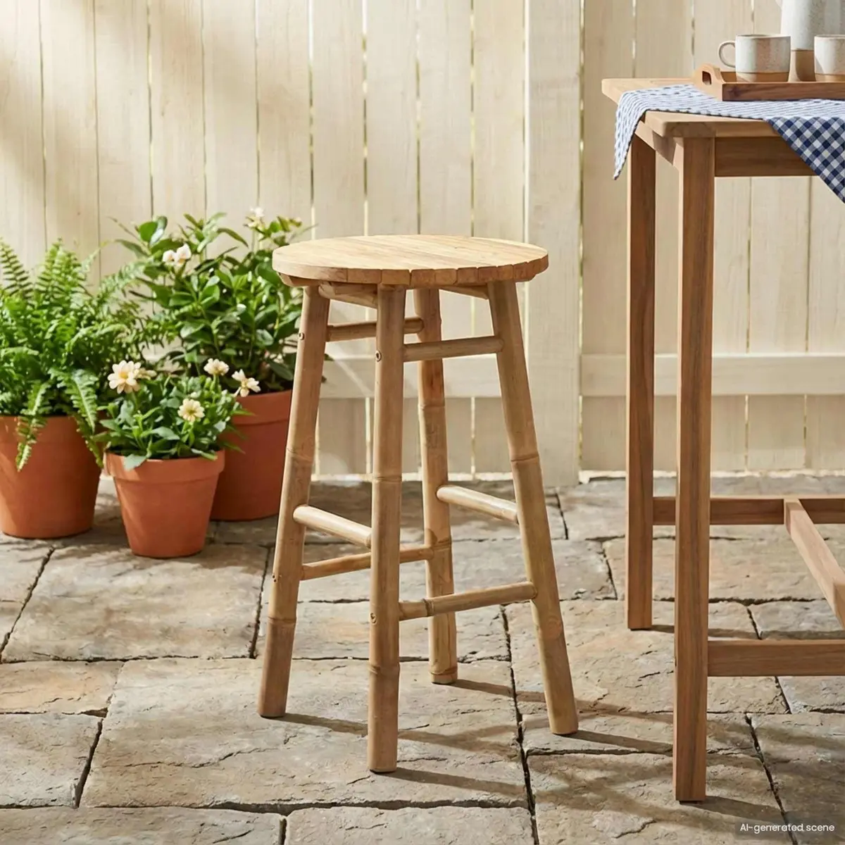 Bamboo Garden Stool Natural Brown Outdoor Indoor Seating Lightweight Portable
