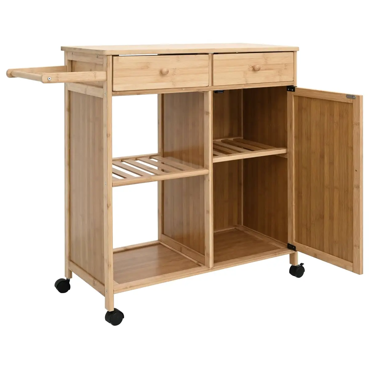 Kitchen Trolley with Wheels Bamboo Natural Storage Organiser Dining Mobile Cart
