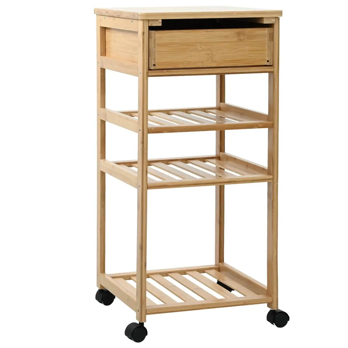3-Tier Bamboo Kitchen Trolley with Wheels for Storage