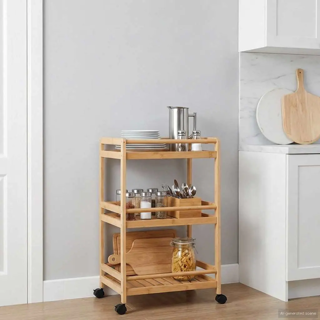Bamboo Kitchen Trolley with Wheels 46x38x76cm