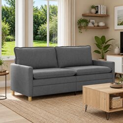 Dark Grey Fabric Sofa Modern Living Room Lounge Couch with Metal Frame
