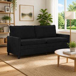 Black Velvet Sofa Modern Living Room Furniture Rectangular Sleek Design Indoor