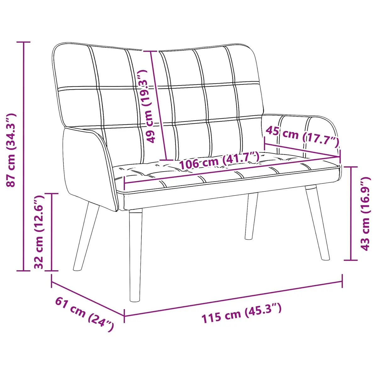 Dark Grey 2-Seater Sofa for Living Room