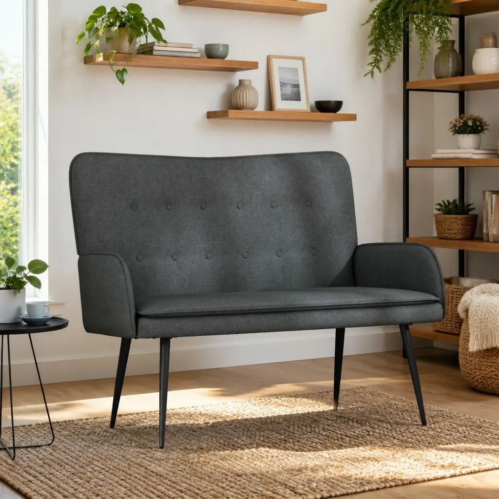 Grey Fabric 2-Seater Sofa with Button-Tufting
