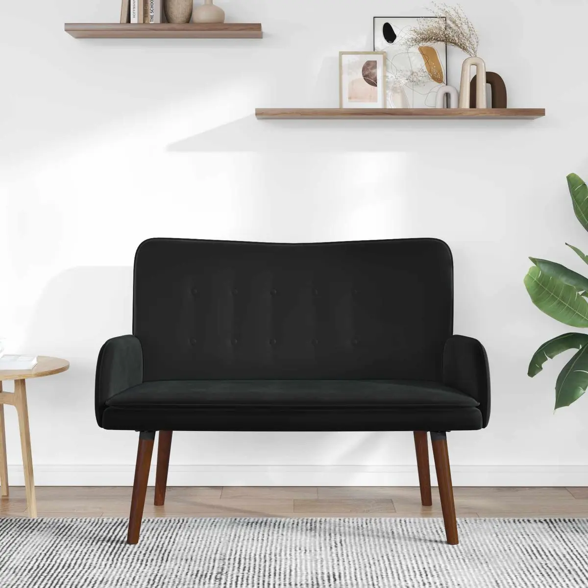 2-Seater Sofa Velvet Black 115x61x87cm