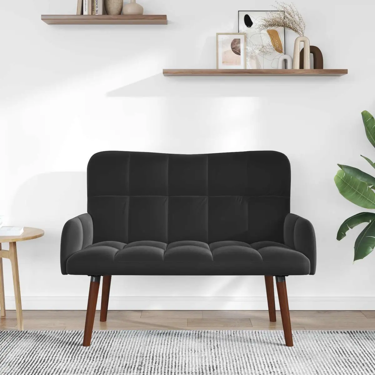2-Seater Sofa Black Velvet Modern Living Room Bedroom Furniture 115x61x87cm