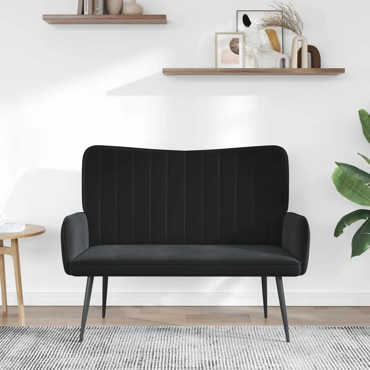 2-Seater Sofa Velvet Black 115x61x87cm