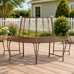 Durable Outdoor Tree Bench 4-Seater Steel Frame