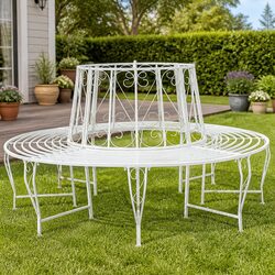 Antique White Steel 8-Seater Round Tree Bench Ø160cm