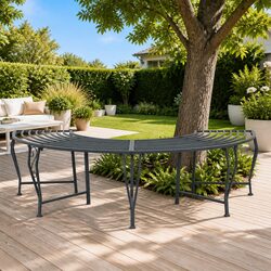Sturdy Grey Steel Frame 4-Seater Tree Bench