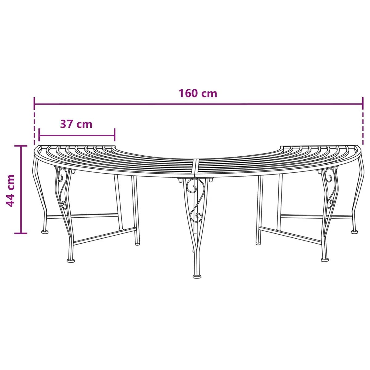 Grey Steel Frame 4-Seater Tree Bench