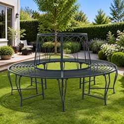 Sturdy Round Tree Bench for 8-Person Seating - Grey