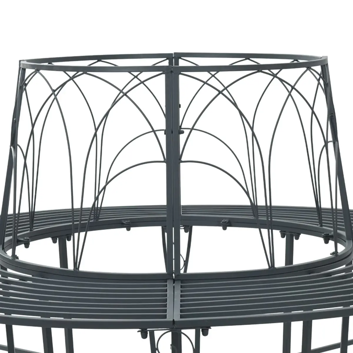 Round Tree Bench 8-Seater Garden Outdoor Seating Steel Frame Grey 160cm Diameter