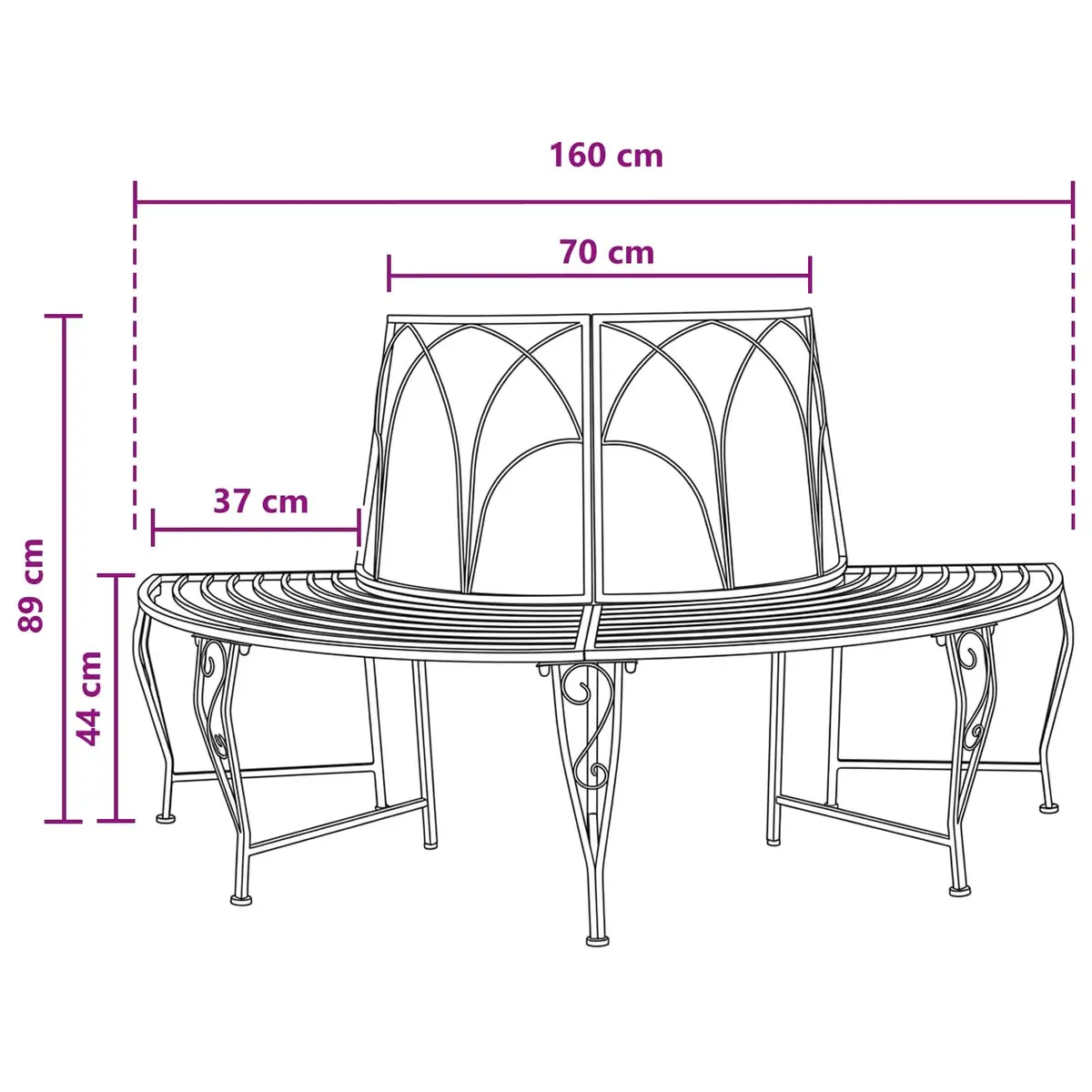 Outdoor Tree Bench Steel Frame 160 x 80 x 89 cm Grey 4-Seater Garden Furniture