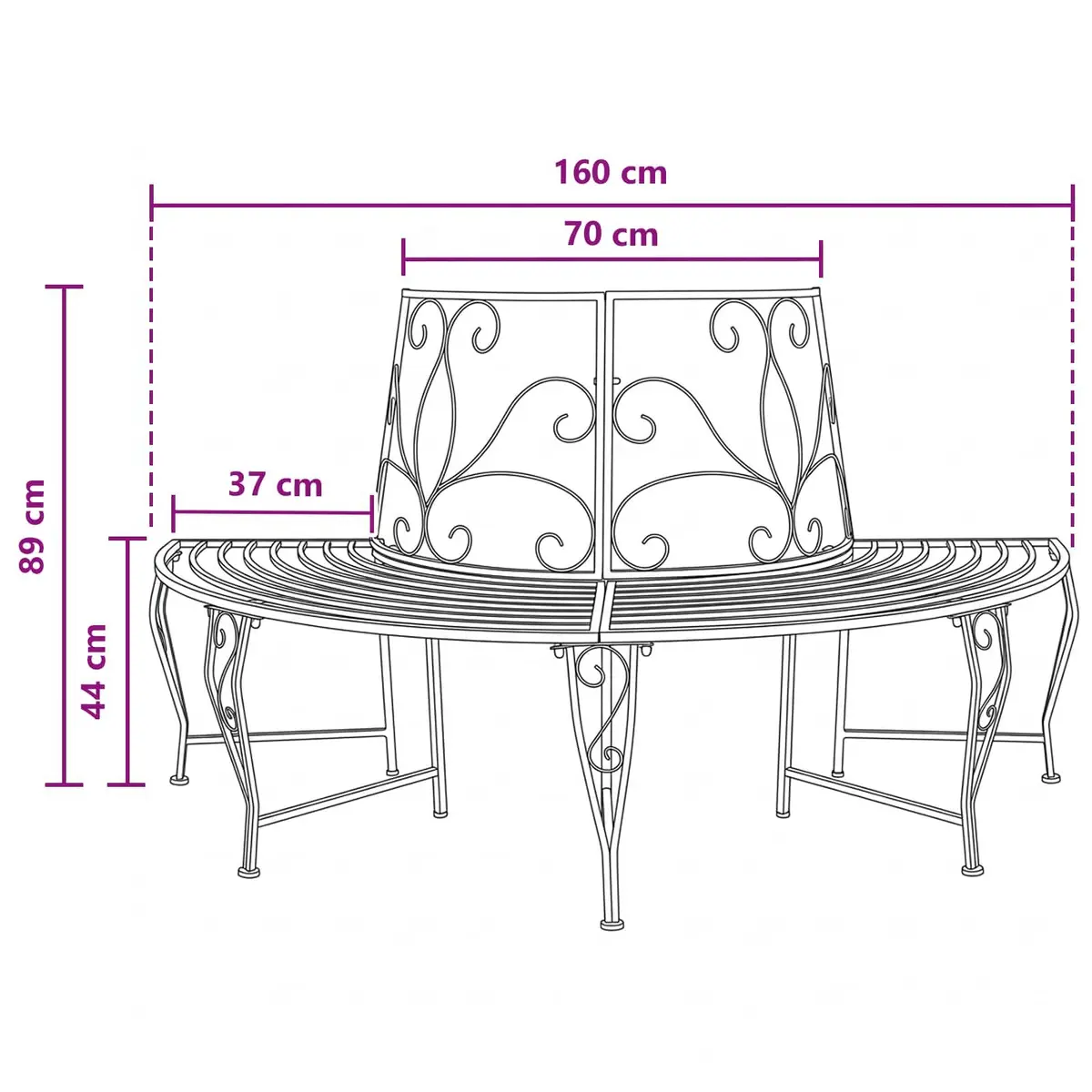 Tree Bench Steel 160x80x89cm Matte Grey 4-Seater Outdoor Garden Circular Wrap-Around Furniture