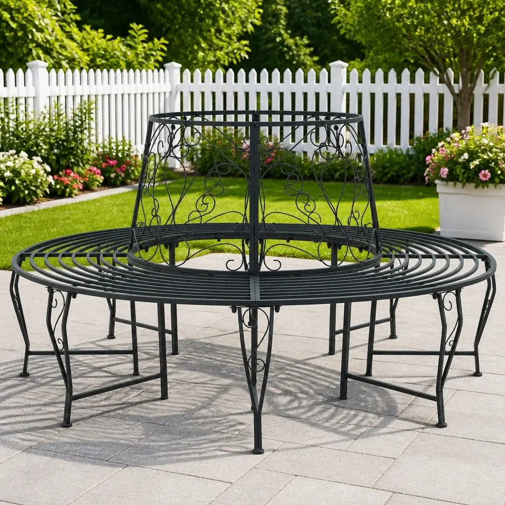 Grey 8-Seater Round Tree Bench for Outdoor Spaces