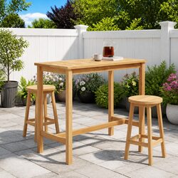 Outdoor Bar Table Solid Teak Patio Garden Furniture with Footrest Slatted Top