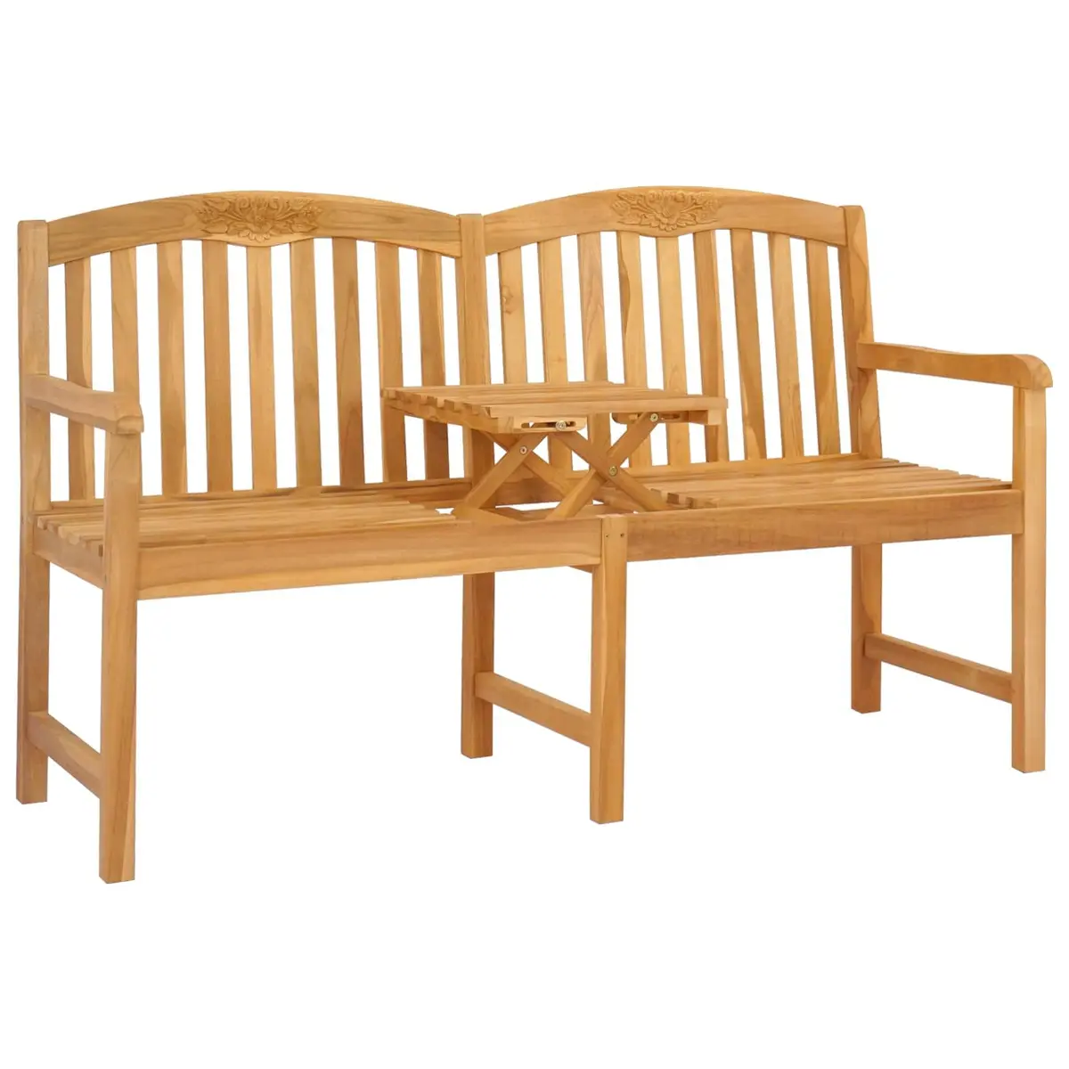 Solid Teak Wood Outdoor Garden Bench with Handcarved Rose