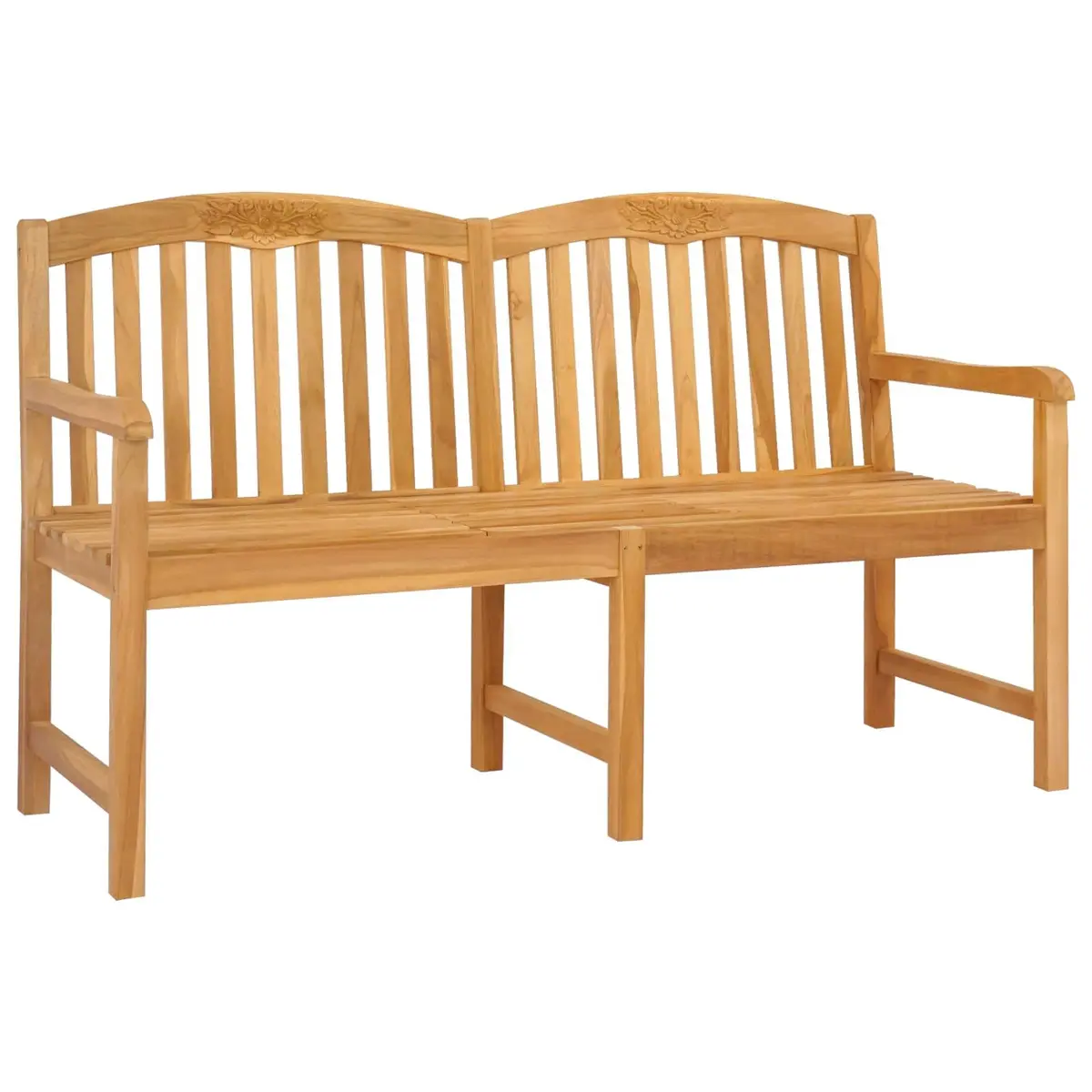 Solid Teak Wood Outdoor Garden Bench with Handcarved Rose
