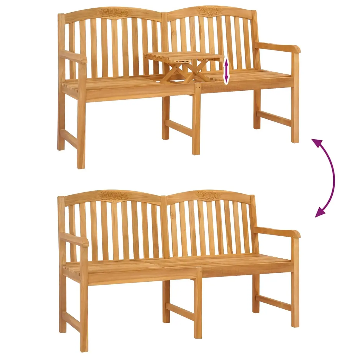 Solid Teak Wood Outdoor Garden Bench with Handcarved Rose