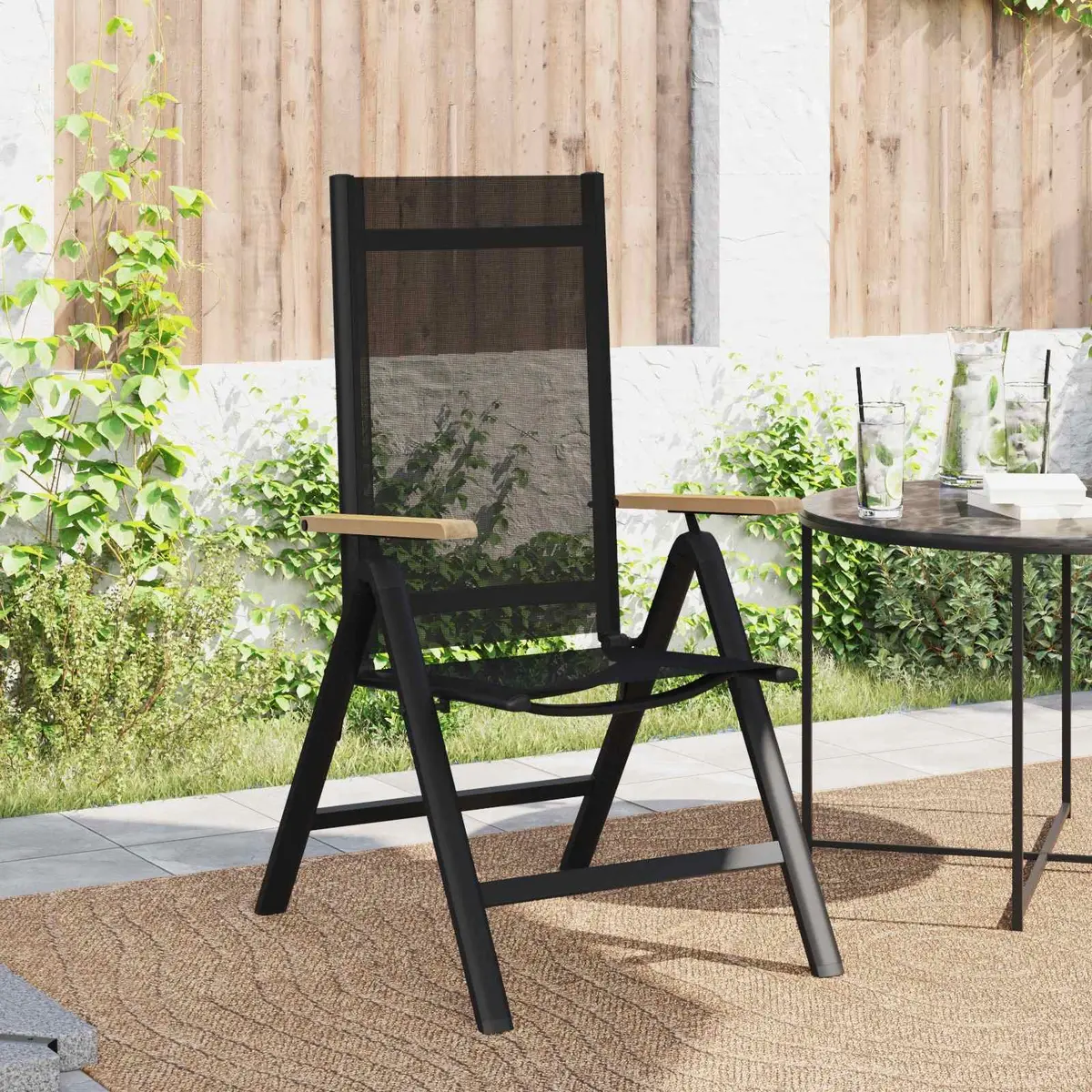 Reclining Outdoor Chair Aluminium Textilene 58x73x111.5cm Black 2 Piece