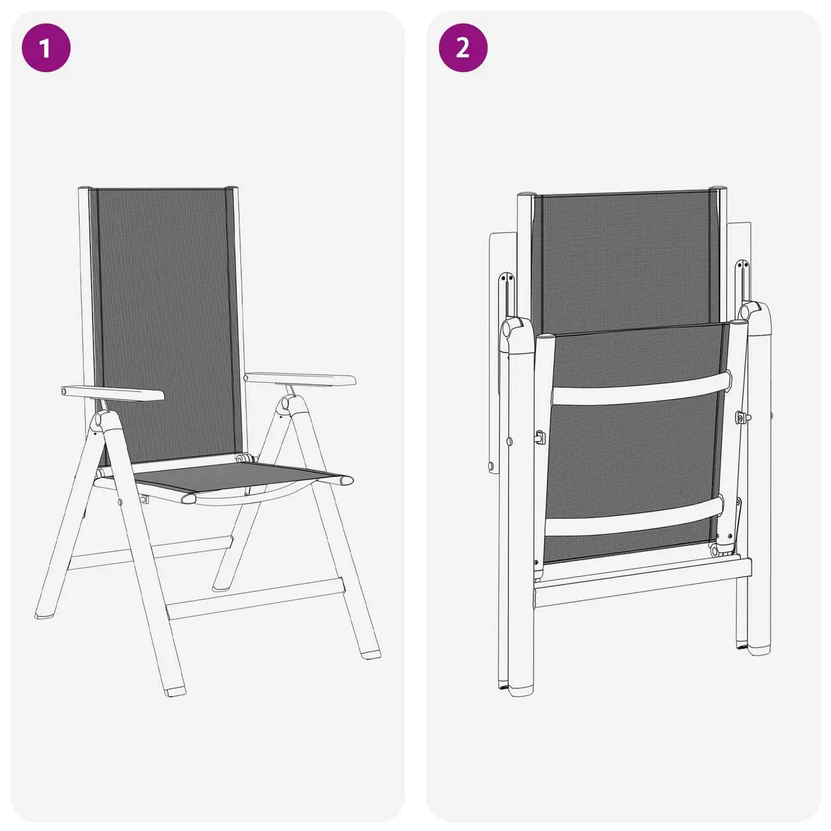 Reclining Outdoor Chair Aluminium Textilene 58x73x111.5cm Black 2 Piece