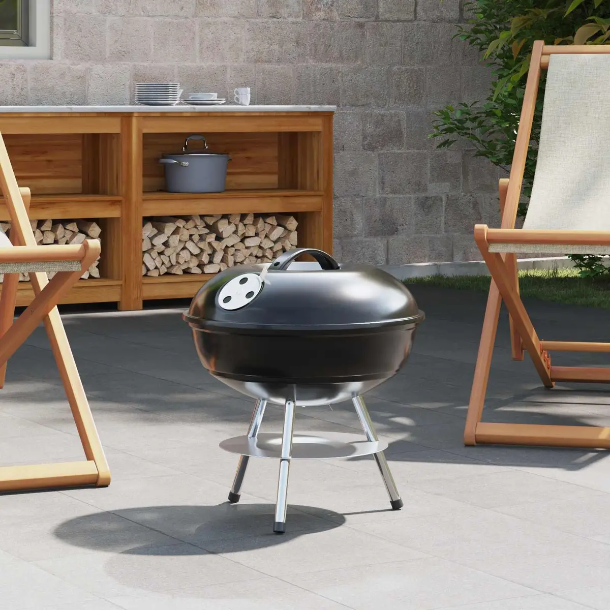 Charcoal Grill Black 36.5cm for Outdoor Cooking