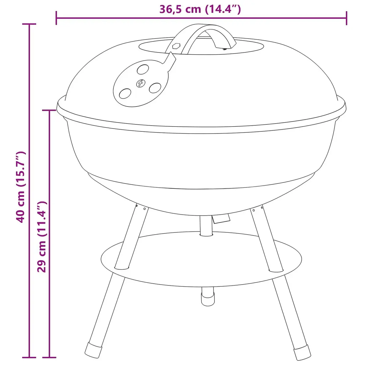 Charcoal Grill Black 36.5cm for Outdoor Cooking