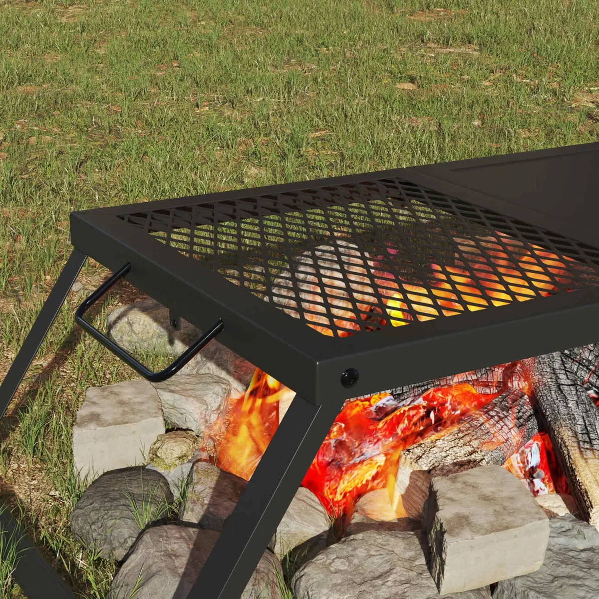 Foldable Camping Grill Alloy Steel 31.5 x 26.5 x 4 cm Black