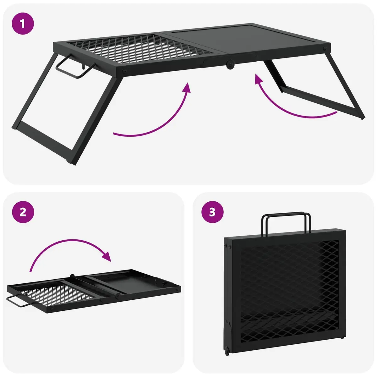 Foldable Camping Grill Alloy Steel 31.5 x 26.5 x 4 cm Black