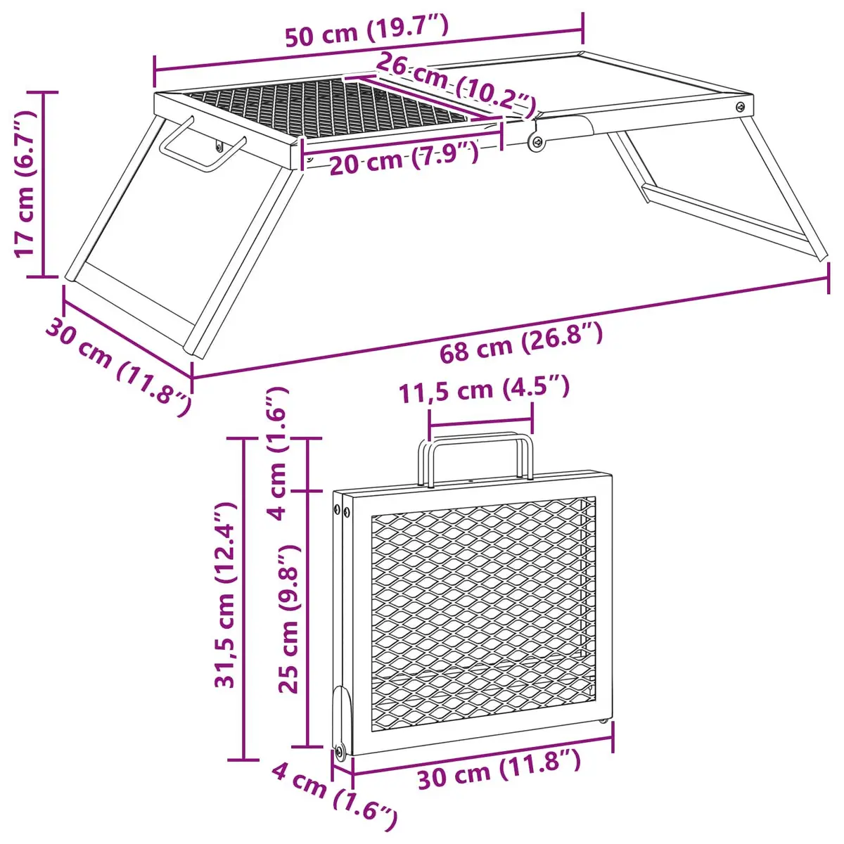 Foldable Camping Grill Alloy Steel 31.5 x 26.5 x 4 cm Black