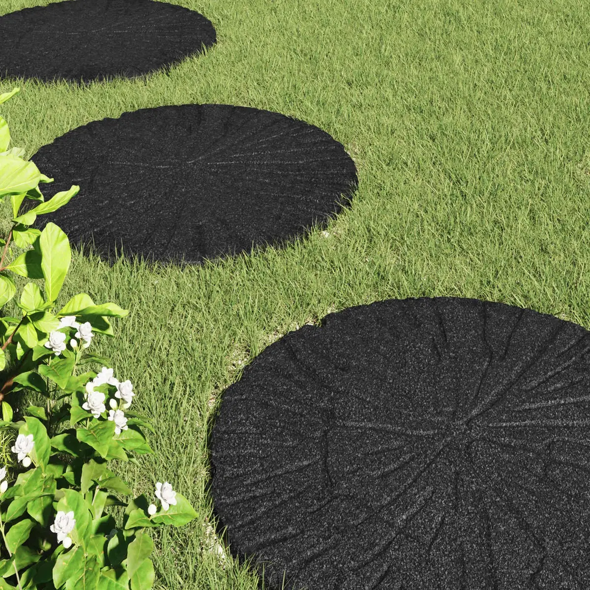 Stepping Stone 6 pcs Black Ø 45 x 1.8 cm Rubber Garden Outdoor Path Walkway