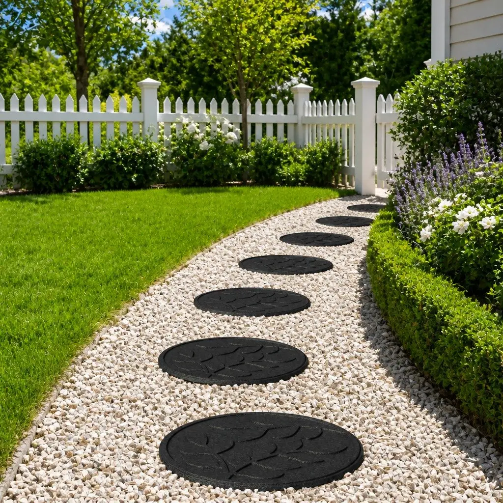 Stepping Stone Rubber Ø 44 x 2 cm Black 6 Piece Garden Pathway Outdoor Decor