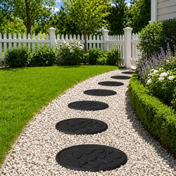 Black Round Stepping Stones 6 pcs Ø 44 x 2 cm for Pathways
