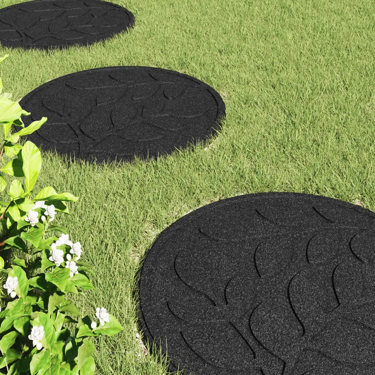 Stepping Stone Rubber Ø 44 x 2 cm Black 6 Piece Garden Pathway Outdoor Decor
