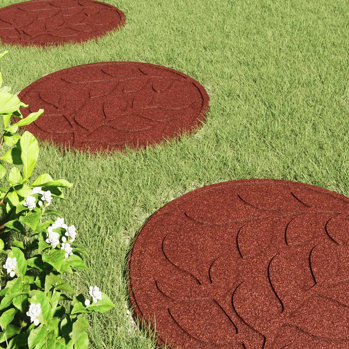 Red Round Garden Pathway Rubber Stepping Stones
