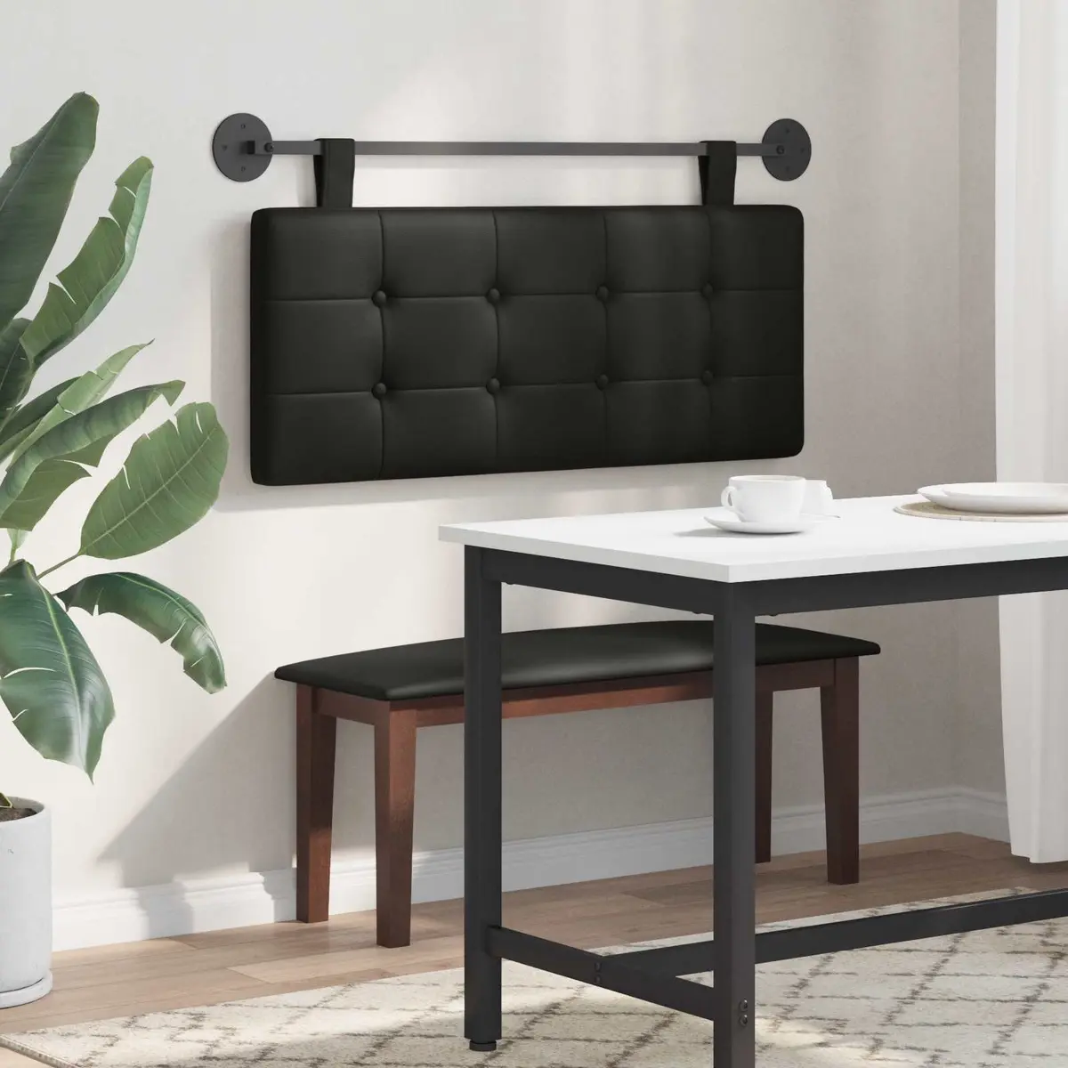 Hanging Headboard Black Modern Wall-Mounted Bedroom Backrest Padded Upholstery