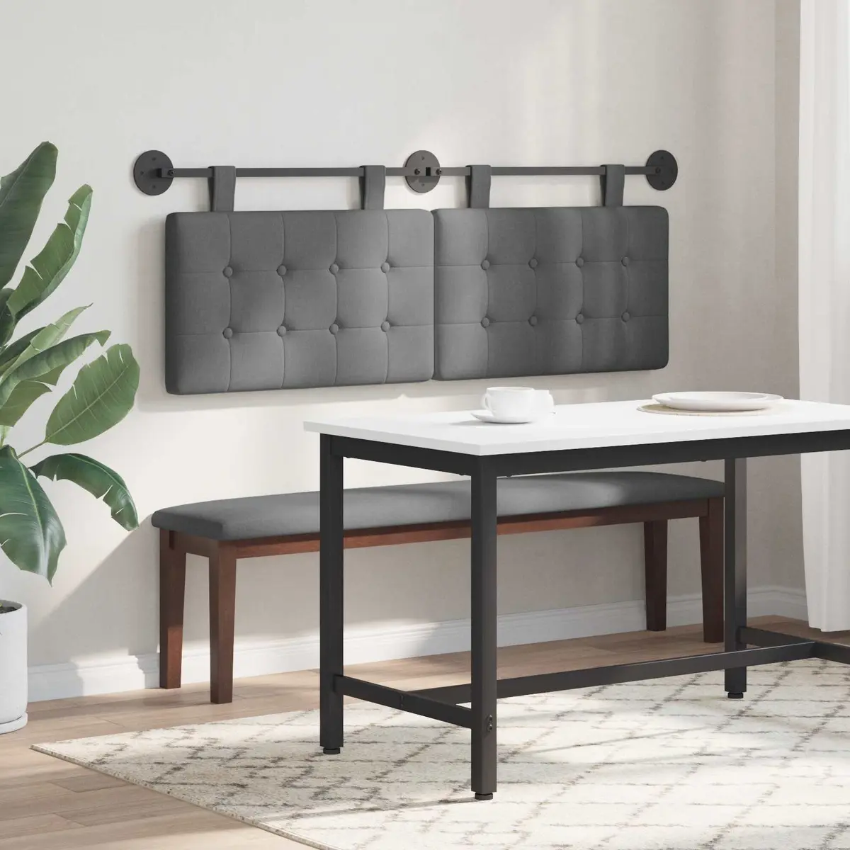 Grey Fabric Wall-Mounted Hanging Headboard for Bedrooms