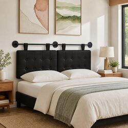 Stylish Black Wall-Mounted Headboard with Padded Comfort