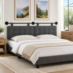 Stylish Grey Fabric Hanging Headboard for Bedrooms