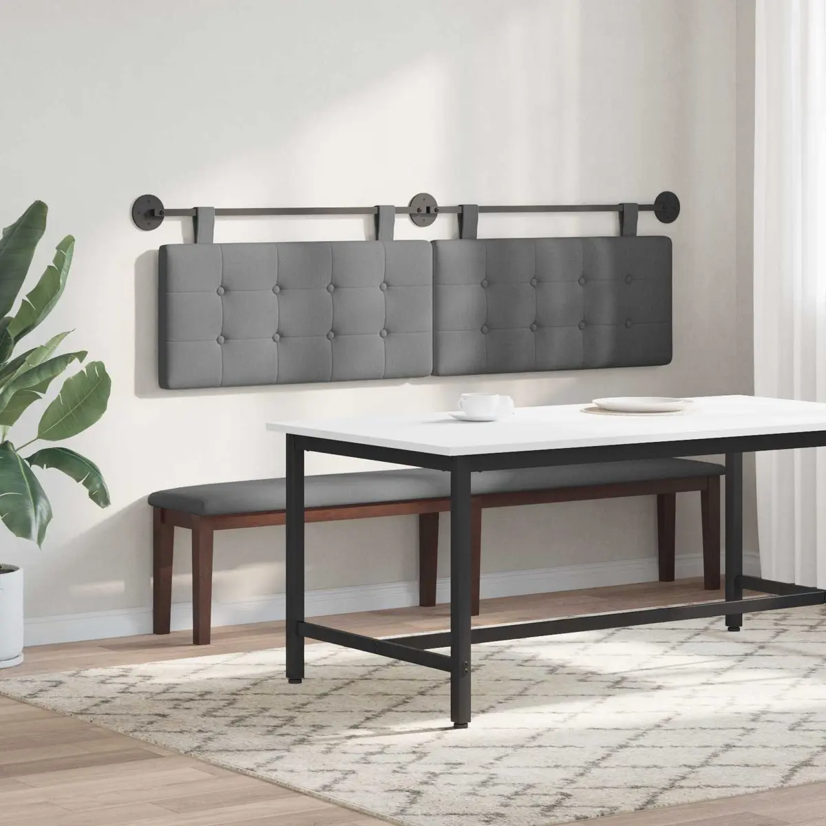 Grey Fabric Hanging Headboard for Bedrooms