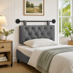 Premium Grey Fabric Wall-Mounted Hanging Headboard